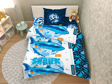Комплект Animal Planet Тайны океана 143x215 Ткань: Сатин Полутораспальный (70х70) - Яркое постельное белье с с морским принтом.

