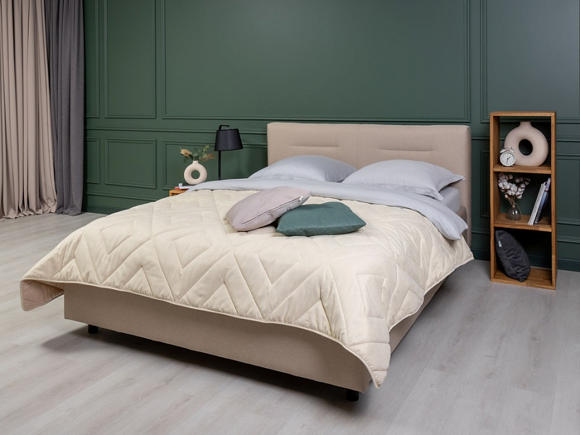Кровать Nuvola-8 NEW 200x190 Ткань: Рогожка Тетра Бежевый - Кровать в лаконичном стиле с горизонтальной отстрочкой  в изголовье