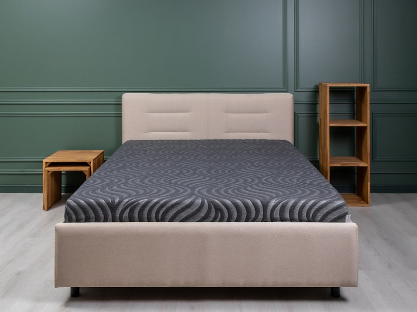 Кровать Nuvola-8 NEW 140x190 Ткань: Рогожка Тетра Яблоко - Кровать в лаконичном стиле с горизонтальной отстрочкой  в изголовье