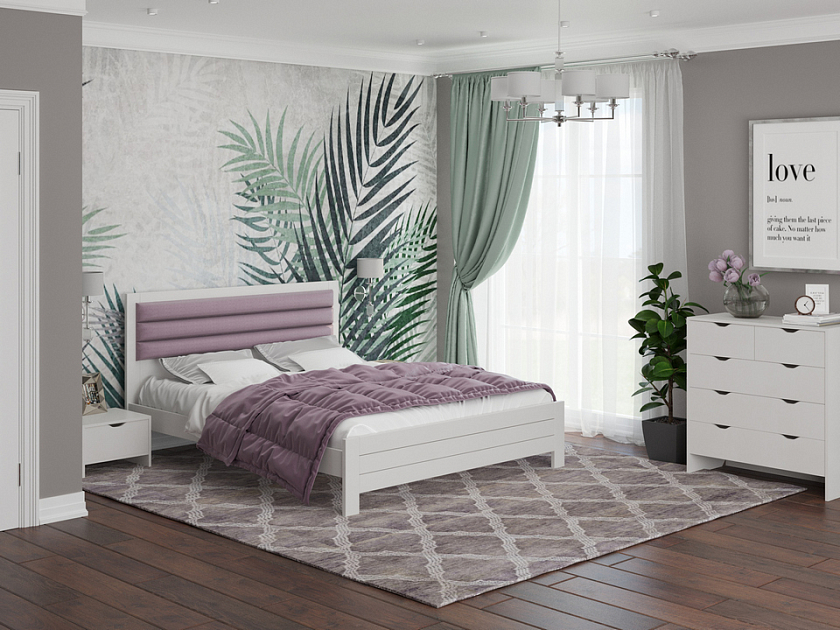 Кровать Prima 180x200 Ткань/Массив Тетра Голубой/Антик (сосна) - Кровать в универсальном дизайне из массива сосны.