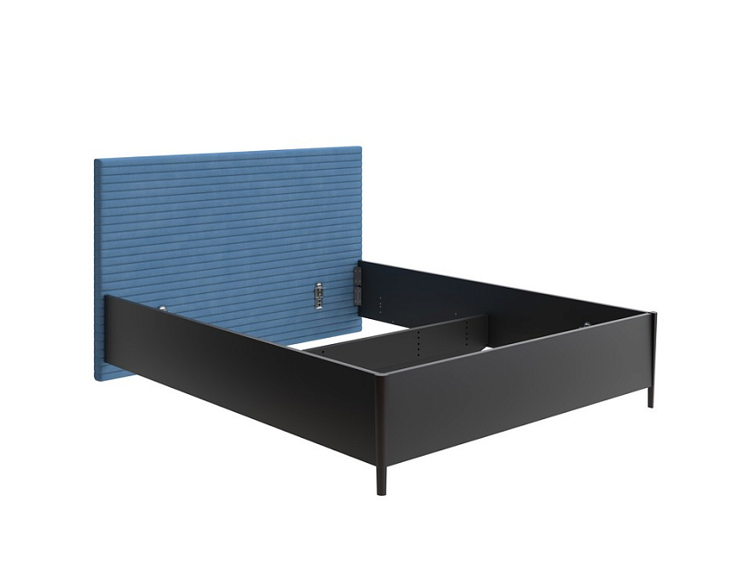 Кровать Rona 160x200 ЛДСП Черная+ткань Черный/Тетра Голубой - Классическая кровать с геометрической стежкой изголовья