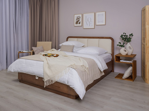 Кровать тахта Hemwood с подъемным механизмом - Кровать из натурального массива сосны с мягким изголовьем и бельевым ящиком