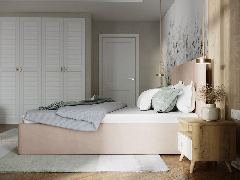 Кровать Liberty 160x200 Ткань: Рогожка Тетра Имбирь - Аккуратная мягкая кровать в обивке из мебельной ткани