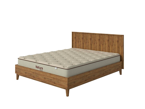 Двуспальная кровать с матрасом Tempo - Кровать из массива с вертикальной фрезеровкой и декоративным обрамлением изголовья