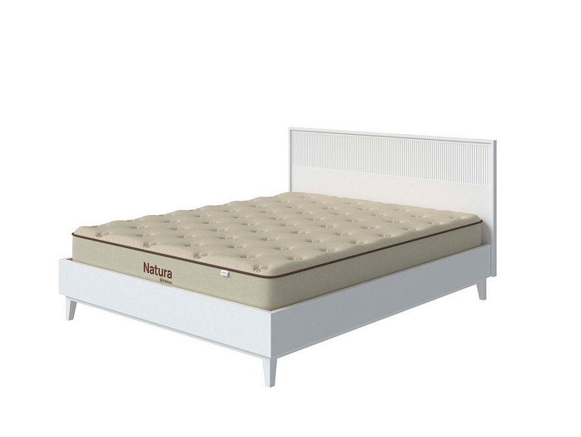 Кровать Tempo 120x200 Массив (сосна) Белая эмаль - Кровать из массива с вертикальной фрезеровкой и декоративным обрамлением изголовья