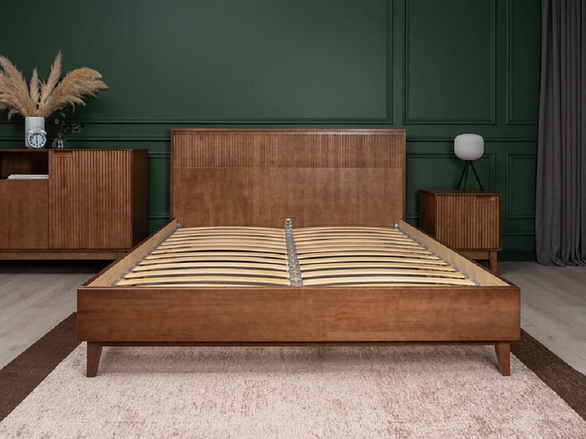 Кровать Tempo 80x190 Массив (сосна) Масло-воск Антик - Кровать из массива с вертикальной фрезеровкой и декоративным обрамлением изголовья
