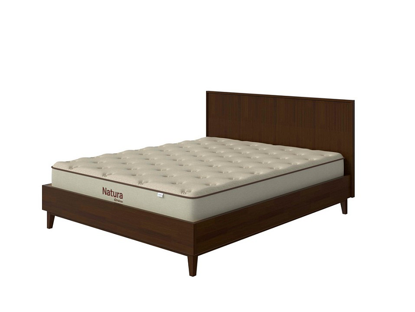 Кровать Tempo 180x200 Массив (сосна) Орех - Кровать из массива с вертикальной фрезеровкой и декоративным обрамлением изголовья