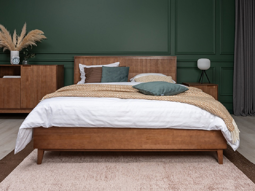 Кровать Tempo 160x190 Массив (сосна) Масло-воск Антик - Кровать из массива с вертикальной фрезеровкой и декоративным обрамлением изголовья
