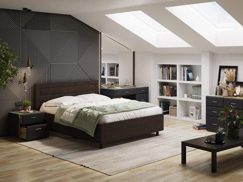 Кровать Next Life 2 180x200 Экокожа Коричневый с кремовым - Cтильная модель в стиле минимализм с горизонтальными строчками