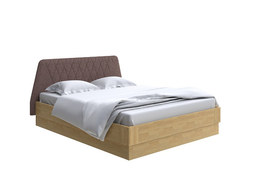 Кровать Lagom Hill Wood с подъемным механизмом 160x190 Ткань/Массив (береза) Levis 37 Шоколад/Масло-воск Natura (береза) - Кровать со встроенным основанием. 
