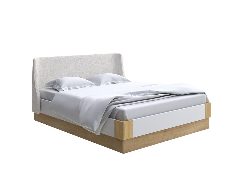 Кровать Lagom Side Chips с подъемным механизмом 180x200 ЛДСП+ткань Levis 12 Лён/ЛДСП Белый Жемчуг/Масло-воск Natura (Береза) - Кровать со встроенным ПМ механизмом. 