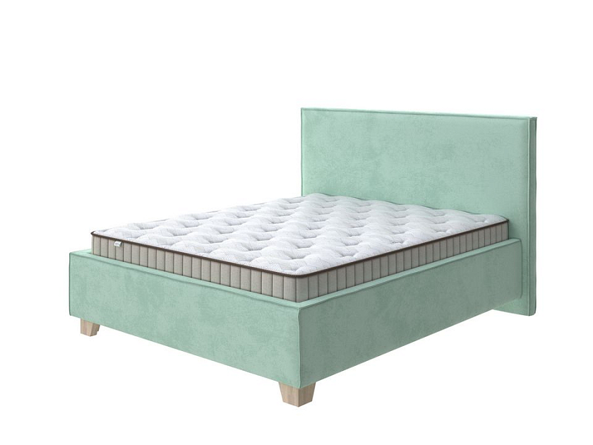 Кровать Hygge Simple 120x200 Ткань: Велюр Teddy Мятный - Мягкая кровать с ножками из массива березы и объемным изголовьем