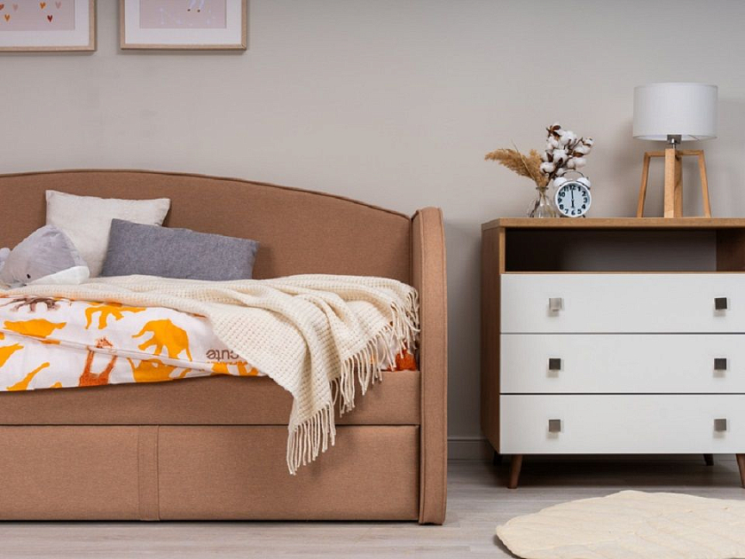 Кровать Hippo-Софа с дополнительным спальным местом 80x200 Ткань: Рогожка Тетра Имбирь - Удобная детская кровать с двумя спальными местами в мягкой обивке