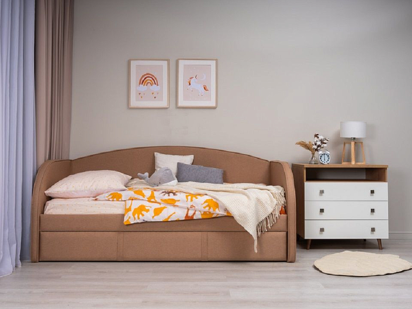 Кровать Hippo-Софа с дополнительным спальным местом 90x190 Ткань: Рогожка Тетра Имбирь - Удобная детская кровать с двумя спальными местами в мягкой обивке