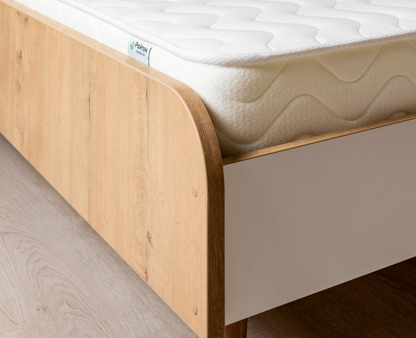 Кровать Way 90x190 ЛДСП Дуб Кантербери/Белый Жемчуг - Компактная корпусная кровать на деревянных опорах