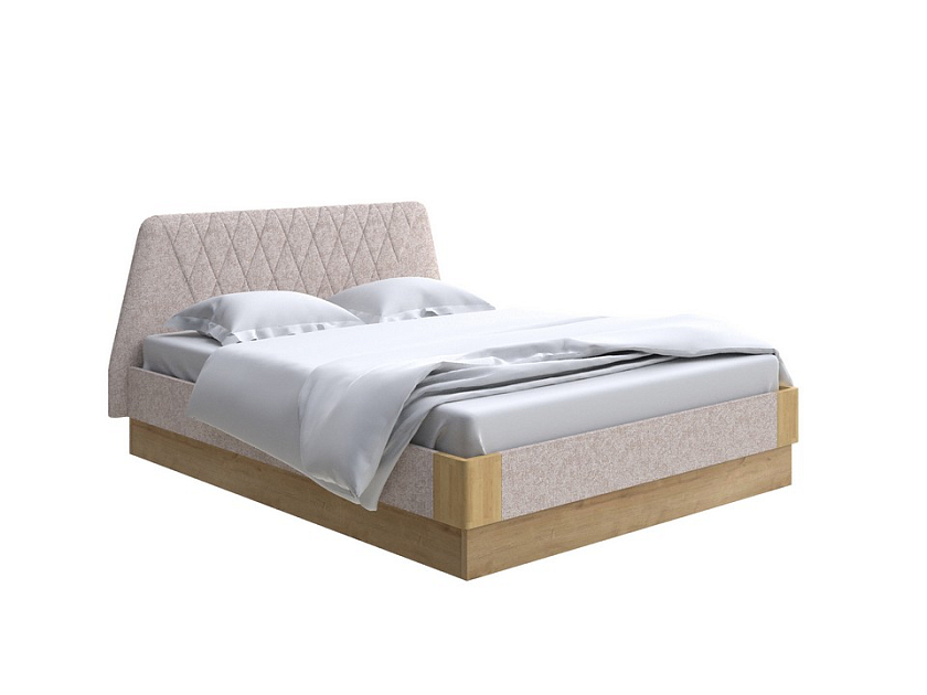Кровать Lagom Hill Soft с подъемным механизмом 140x200 Ткань/Массив (береза) Levis 14 Бежевый/Масло-воск Natura (береза) - Кровать со встроенным основанием. 