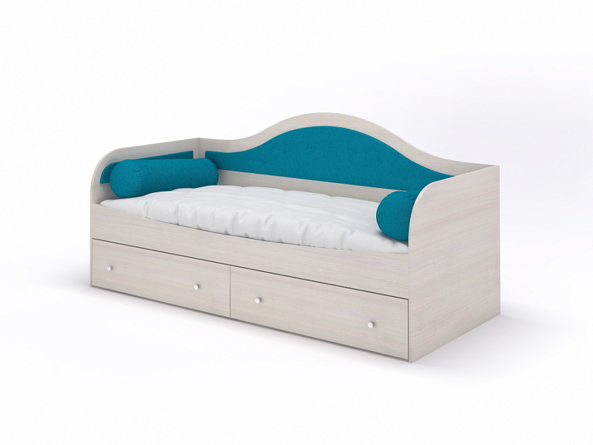 Кровать Lori 80x190  Белый/Лофти Лазурь - Детская кровать со встроенным основанияем, 2 выкатными ящиками и 2 подушками-валиками