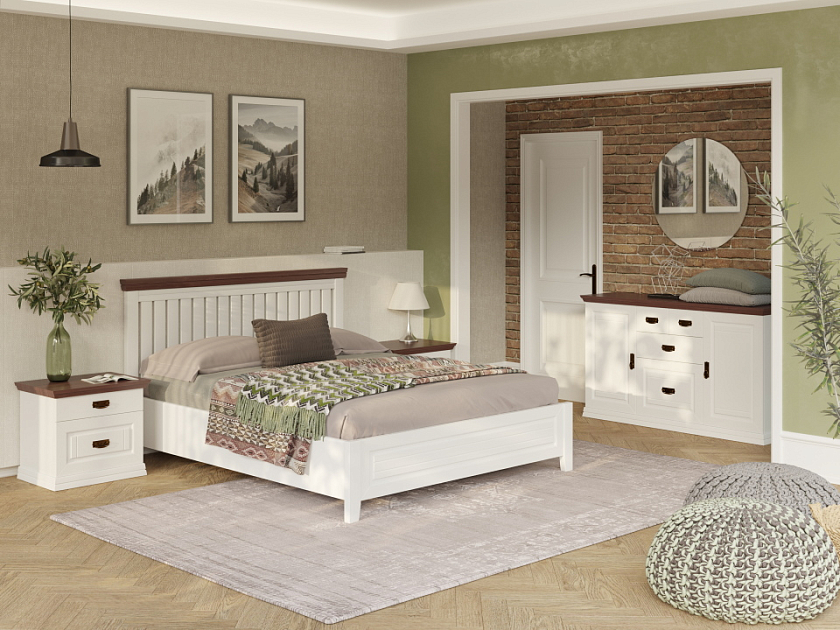 Кровать Olivia 180x220 Массив (сосна) Белая эмаль + Орех - Кровать из массива с контрастной декоративной планкой.