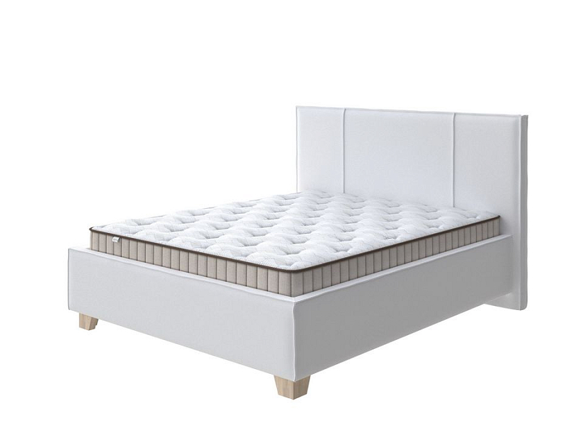 Кровать Hygge Line 80x200 Ткань: Велюр Teddy Снежный - Мягкая кровать с ножками из массива березы и объемным изголовьем