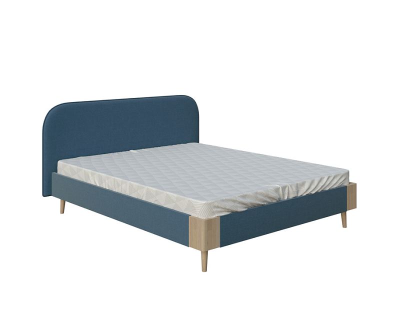 Кровать Lagom Plane Soft 140x190 Ткань/Массив (бук) Лама Индиго/Масло-воск Natura (Бук) - Оригинальная кровать в обивке из мебельной ткани.